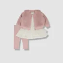 Miniclasix Baby Girl's Pink Faux Fur Tutu Top, Jacket & Leggings Set